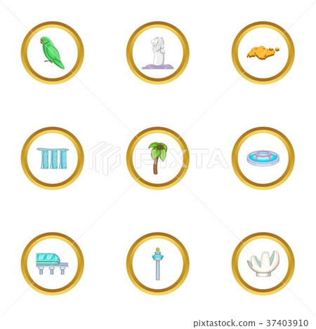 Country Singapore icons set, cartoon style 37403910