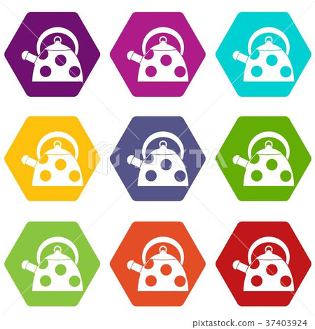 Kettle with white dots icon set color hexahedron 37403924