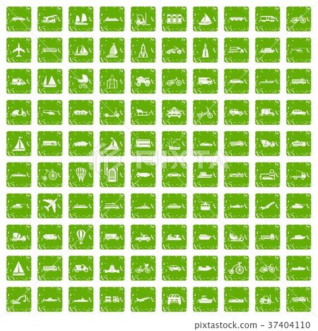 100 transportation icons set grunge green 37404110