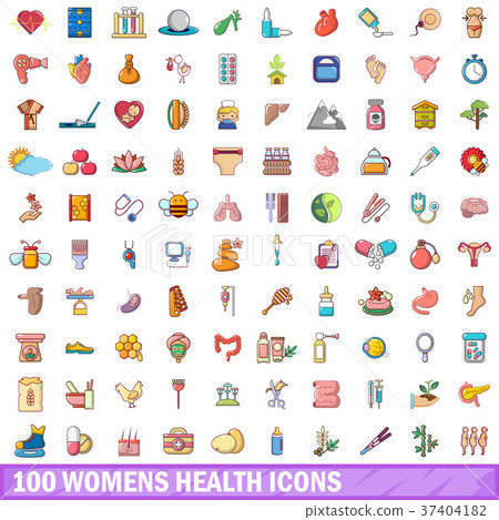 100 womens health icons set, cartoon style 100 womens health icons set, cartoon style 37404182