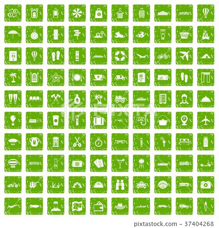 100 travel time icons set grunge green 37404268