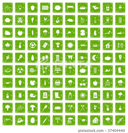 100 vegetables icons set grunge green 100 vegetables icons set grunge green 37404440
