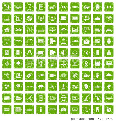 100 virtual icons set grunge green 37404620