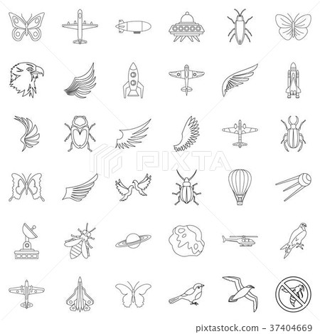 Aerospace icons set, outline style Aerospace icons set, outline style 37404669