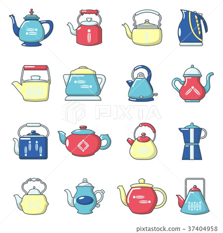 Teapot icons set, cartoon style Teapot icons set, cartoon style 37404958