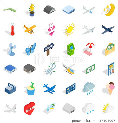 Miami icons set, isometric style 37404997