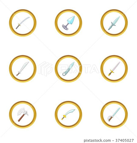 Steel arms icons set, cartoon style 37405027