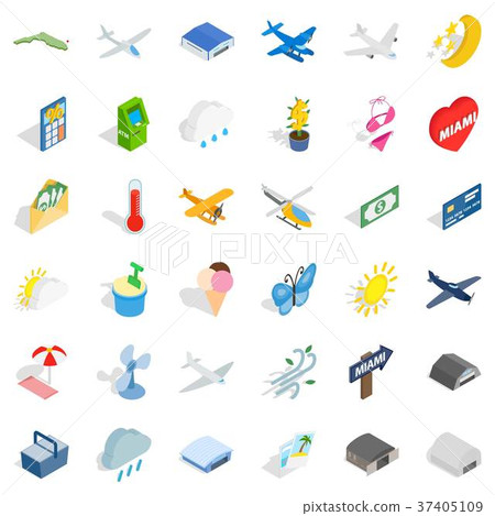 Beach icons set, isometric style 37405109