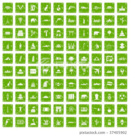 100 world tour icons set grunge green 37405902