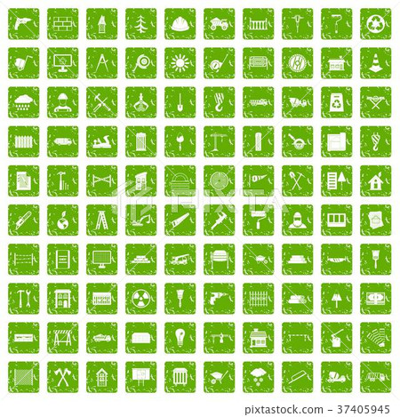 100 building materials icons set grunge green 100 building materials icons set grunge green 37405945