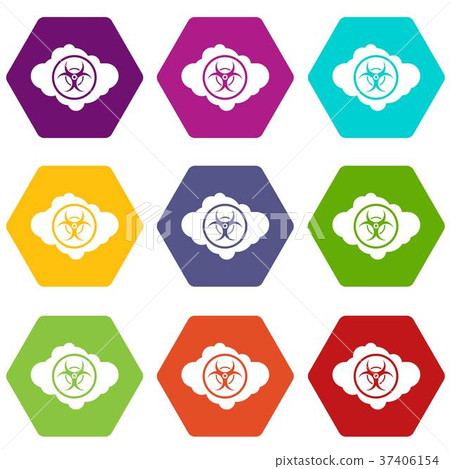 Cloud with biohazard symbol icon set color hexahedron 37406154