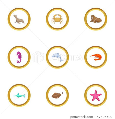 Ocean life icons set, cartoon style 37406300