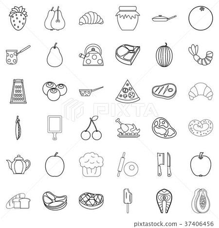 Croissant icons set, outline style Croissant icons set, outline style 37406456