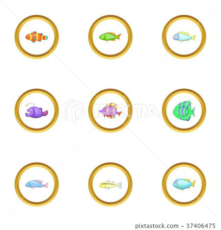 Marine fish icons set, cartoon style Marine fish icons set, cartoon style 37406475