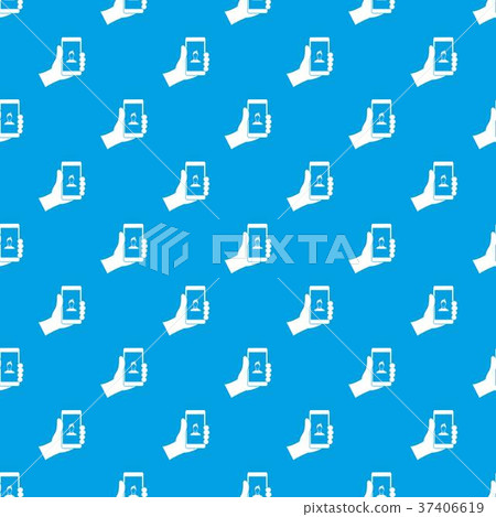 Hand holding smartphone with photo pattern seamless blue 37406619