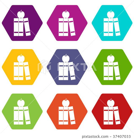 Iphone Icon Book Stack Stack of books and apple icon set color hexahedron - Stock Illustration ...