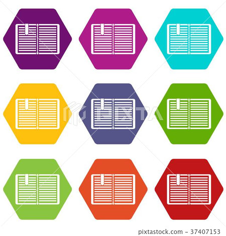 Open book with a bookmark icon set color hexahedron 37407153