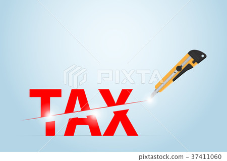 cutter knife cutting tax word, taxation concept 37411060
