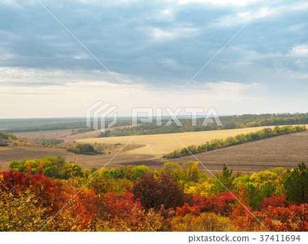 Colorful autumn landscape with views of the 37411694