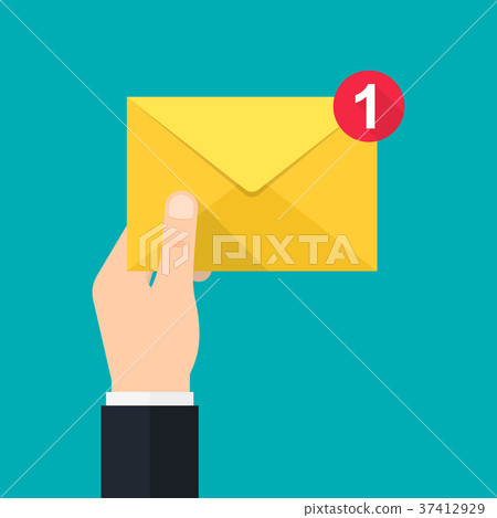 New, incoming message. Hand holds envelope. 37412929