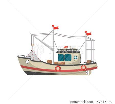 Small fishing trawler side view icon 37413289