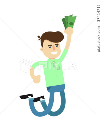 Happy jumping man with money icon 37414712