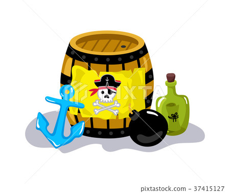 Pirate sign on wooden barrel icon Pirate sign on wooden barrel icon 37415127