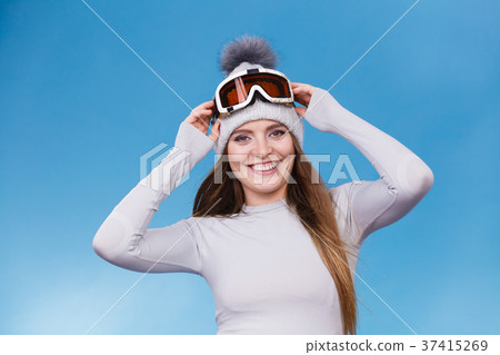 woman in thermal underwear ski googles 37415269