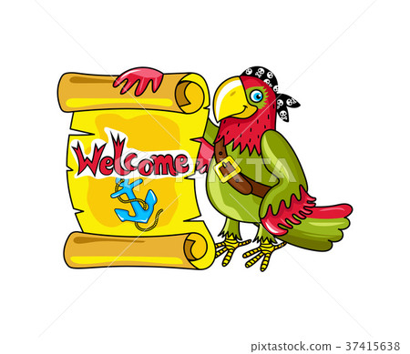 Pirate parrot with signboard vector icon 37415638