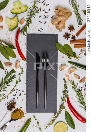 Selection of spices, herbs and greens 37416516