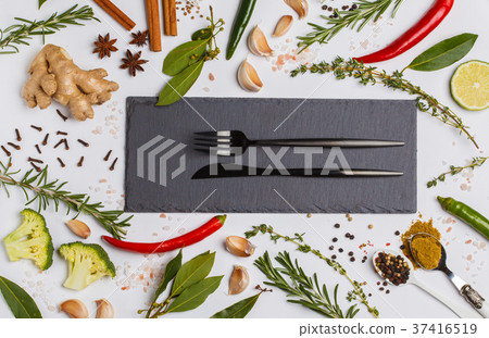 Selection of spices, herbs and greens Selection of spices, herbs and greens 37416519