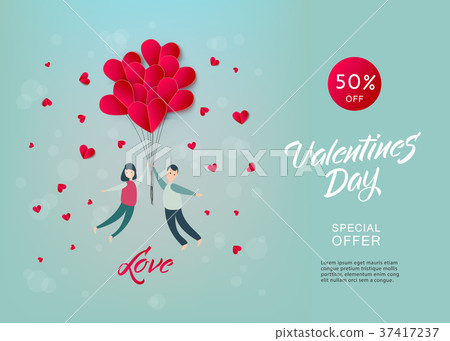 Vector happy valentines day, paper heart, couple Vector happy valentines day, paper heart, couple 37417237