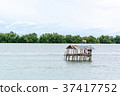 Landscape fishing cottage in sea . 37417752