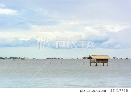 Landscape fishing cottage in sea . Landscape fishing cottage in sea . 37417756