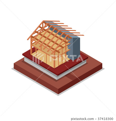 House roof and walls framework isometric 3D icon House roof and walls framework isometric 3D icon 37418300