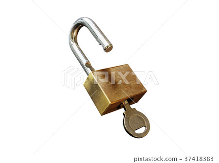 Padlock with key, isolated on white background Padlock with key, isolated on white background 37418383