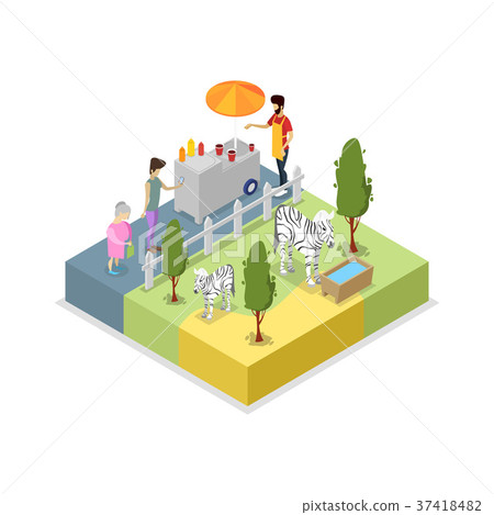 Cage with zebras isometric 3D icon Cage with zebras isometric 3D icon 37418482