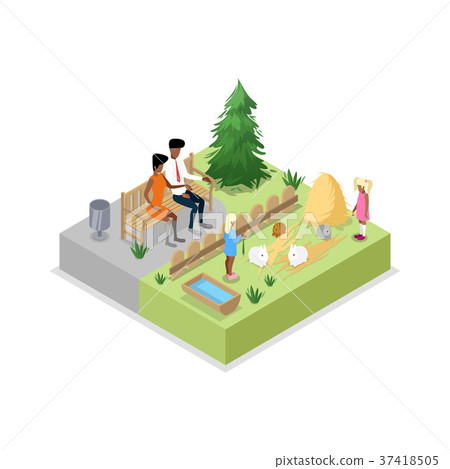 Cage with rabbits isometric 3D icon 37418505