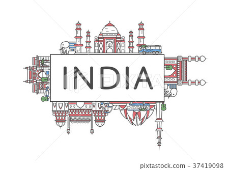 Travel India poster in linear style 37419098