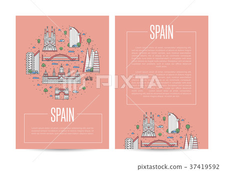 Spain traveling advertising in linear style 37419592