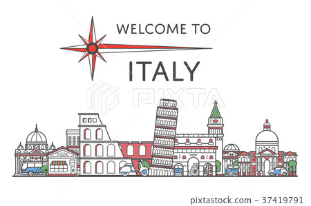 Welcome to Italy poster in linear style 37419791