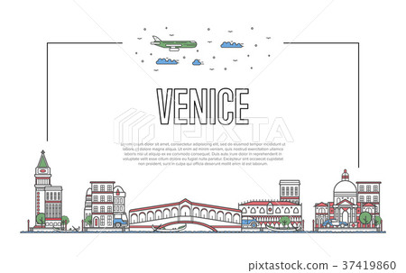 Travel Venice poster in linear style 37419860