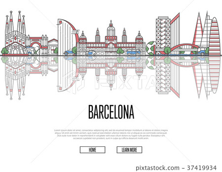 Travel Barcelona poster in linear style Travel Barcelona poster in linear style 37419934