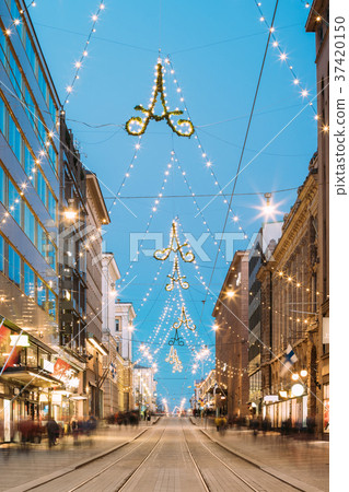 Helsinki, Finland. Night View Of Aleksanterinkatu 37420150