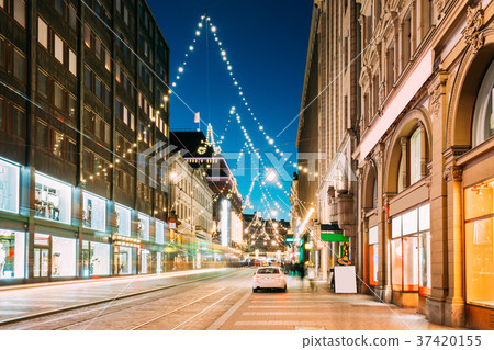 Helsinki, Finland. Night View Of Aleksanterinkatu 37420155