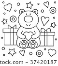 Teddy bear and gifts. Coloring page. Vector 37420187