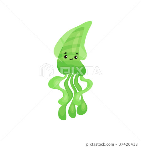Cute smiling green octopus cartoon character Cute smiling green octopus cartoon character 37420418