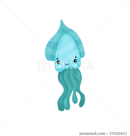 Cute turquoise octopus cartoon character, funny Cute turquoise octopus cartoon character, funny 37420423
