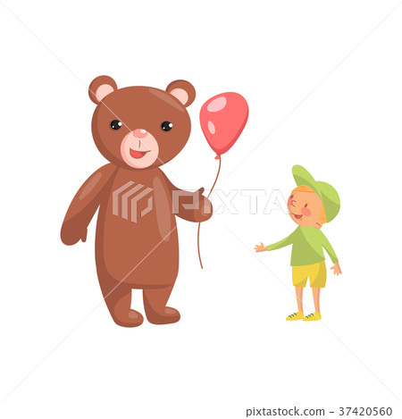 Costume bear character with red balloon and cute 37420560