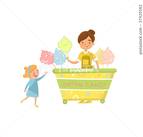 Cute little girl bying cotton candy from street 37420562
